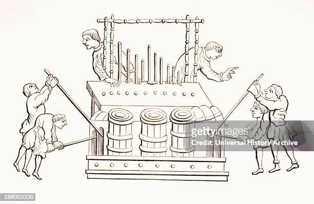 12Th Century Bellows Organ With Two Keyboards. From Les Artes Au Moyen Age, Published Paris 1873.
