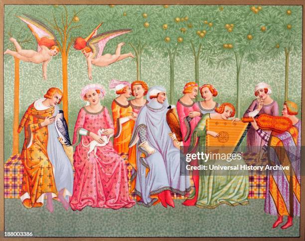 Courtly Women Listen To Music In An Orchard. After Section Of A Fresco Called Triumph Of Death In The Camposanto Monumentale By Buonamico Di...