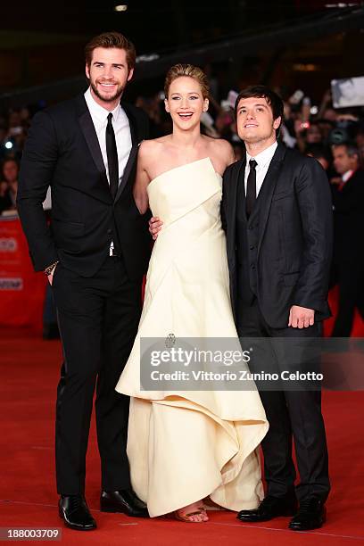 Actors Liam Hemsworth, Jennifer Lawrence and Josh Hutcherson attend the 'The Hunger Games: Catching Fire' Premiere during The 8th Rome Film Festival...