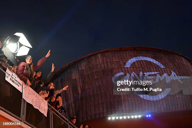 Fans attend the 'The Hunger Games: Catching Fire' Premiere during The 8th Rome Film Festival at Auditorium Parco Della Musica on November 14, 2013 in...