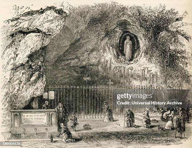 Grotto Of Massabielle In The Sanctuary Of Our Lady Of Lourdes, France In The 19Th Century. From French Pictures By The Rev. Samuel G. Green,...