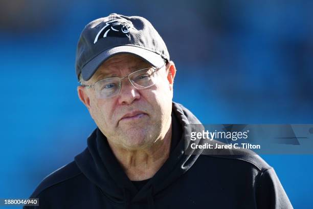 Owner of the Carolina Panthers, David Tepper, looks on before the game against the Green Bay Packers at Bank of America Stadium on December 24, 2023...