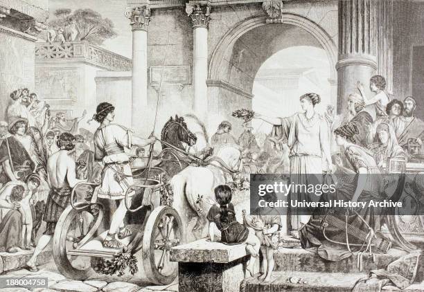 Ancient Greek Olympic Games. The Winner Of The Chariot Race Is Saluted And Offered The Champion's Crown. After A Work By De Courten. From El Mundo...