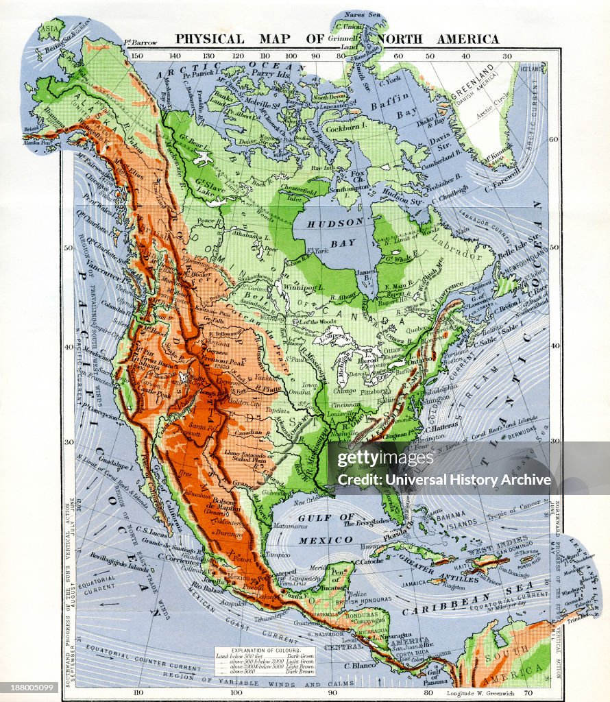 Physical Map Of North America In The Late 19Th Century