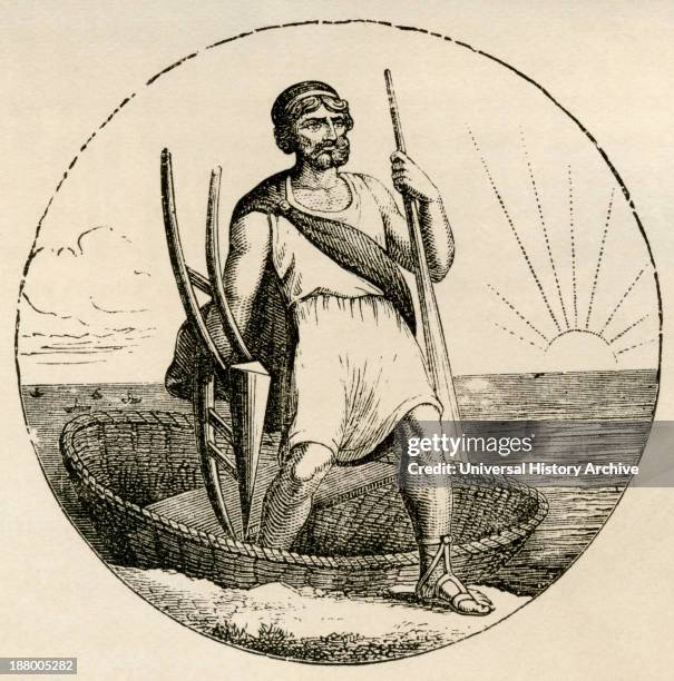 Ancient Briton With Coracle And Plow. From The World's Inhabitants By G.T. Bettany Published 1888.