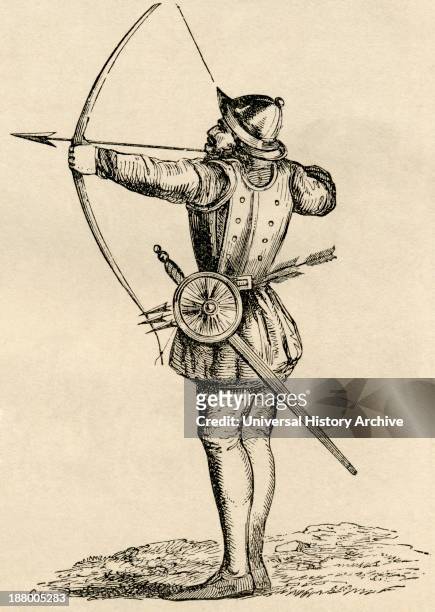 English Archer Shooting Longbow. From The World's Inhabitants By G.T. Bettany Published 1888.