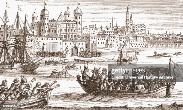 The Seven Bishops Of The Church Of England Going To The Tower Of London In 1688, Where They Were Imprisoned And Tried For Seditious Libel Over Their...