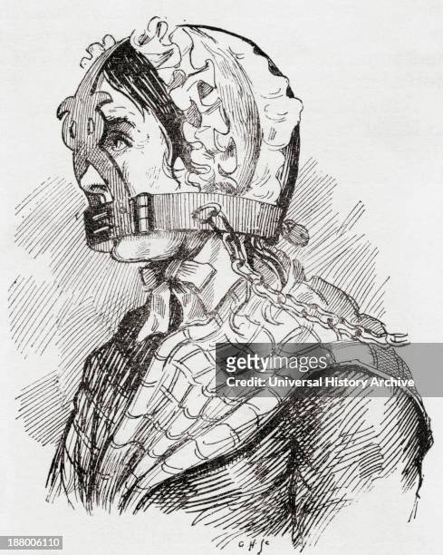 Woman Wearing A Derbyshire Brank Or Muzzle In The 17Th Century. From The Strand Magazine Published 1894.