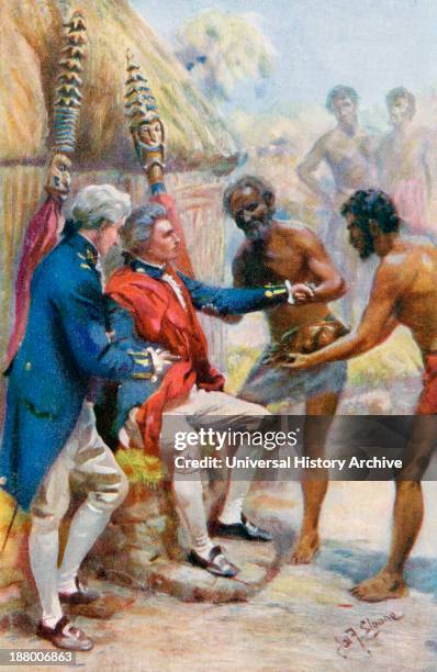 Captain James Cook Received By The Natives Of Hawaii. From The Life And Voyages Of Captain James Cook By C.G. Cash, Published Circa 1910.