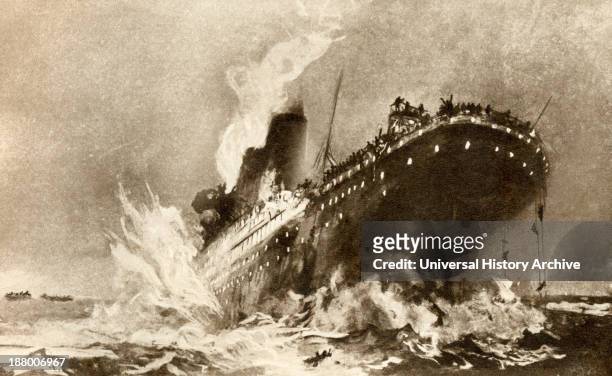 Rms Titanic Of The White Star Line Sinking Around 2 20 Am Monday Morning April 15 1912 After Hitting An Iceberg In The North Atlantic
