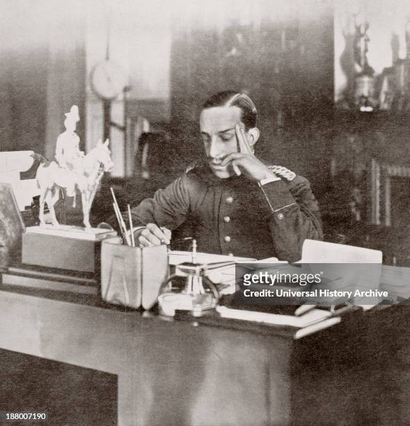 King Alfonso Xiii Of Spain At His Desk In 1915. From La Esfera, 1915.