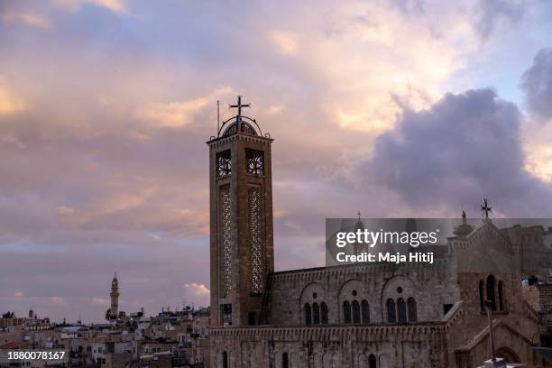 Churches and mosques stand on December 24, 2023 in Bethlehem, West Bank. Last month, Christian Palestinian leaders here called off public Christmas...