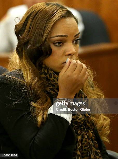 Shayanna Jenkins, girlfriend of former New England Patriots player Aaron Hernandez, at a pre-trial conference in Fall River.