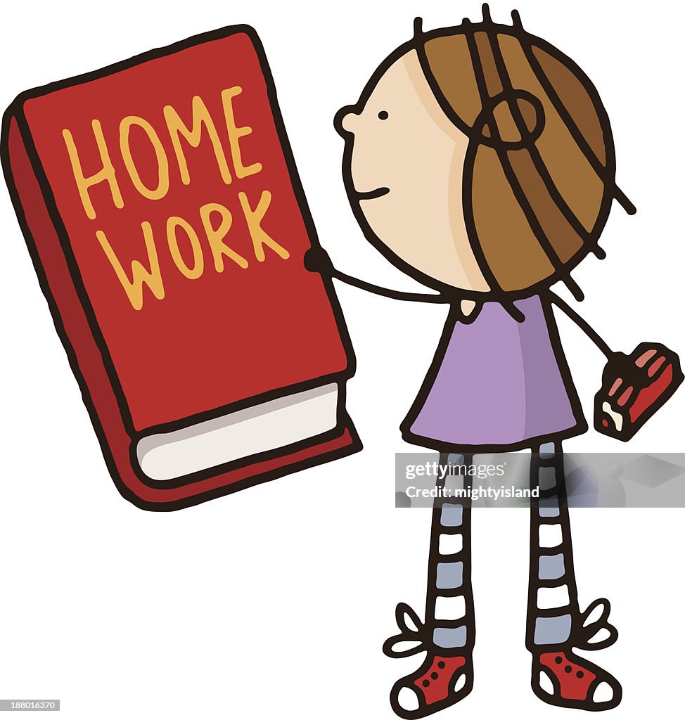Girl Holding A Large Homework Book High-Res Vector Graphic - Getty Images