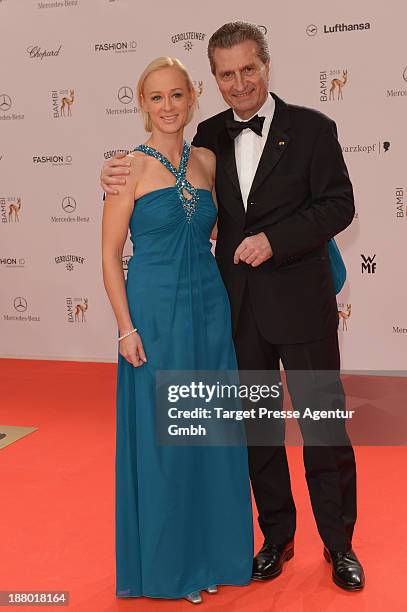 Guenther Oettinger and Friederike Beyer attend the Bambi Awards 2013 at Stage Theater on November 14, 2013 in Berlin, Germany.