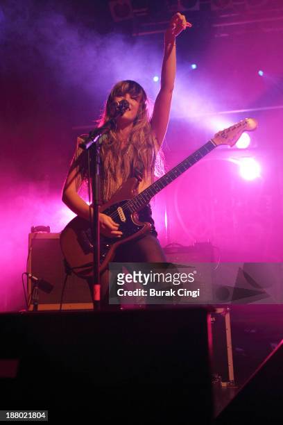 Lindsey Troy of Deap Vally performs on stage at Electric Ballroom on November 14, 2013 in London, United Kingdom.