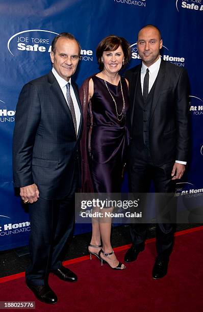 Joe Torre, Alice Wolterman and Derek Jeter attend the 11th Anniversary Joe Torre Safe At Home Foundation Gala at Pier Sixty at Chelsea Piers on...