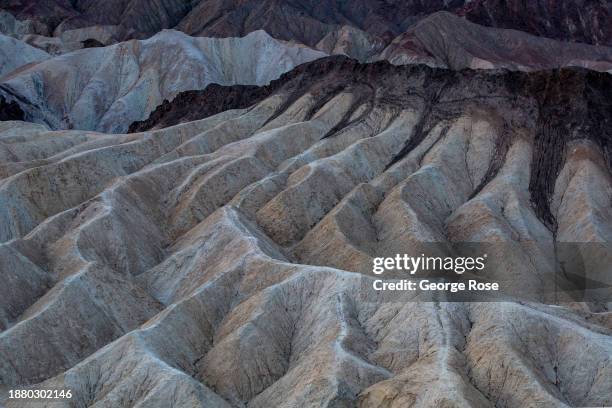 Rock formations at the iconic overlook at Zabriskie Point are viewed at sunrise on December 15 near Furnace Creek, California. Death Valley National...