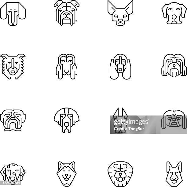 illustrazioni stock, clip art, cartoni animati e icone di tendenza di cani icone di testa con/set 1-light - bassotto icona