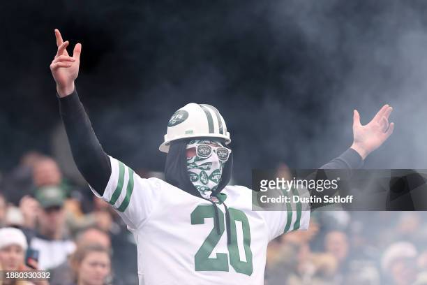Fan looks on during the game between the Washington Commanders and New York Jets at MetLife Stadium on December 24, 2023 in East Rutherford, New...