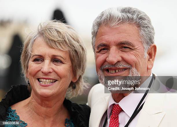 Kypros Kotzikas owner of Master Lavros with his partner Jane Campbell after winning the Hellers Dominion Trot during New Zealand Dominion Handicap at...