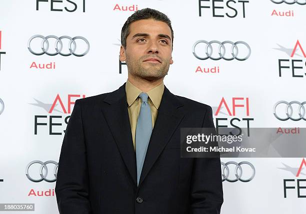 Actor Oscar Isaac attends the AFI FEST 2013 presented by Audi closing night gala screening of 'Inside Llewyn Davis' at TCL Chinese Theatre on...