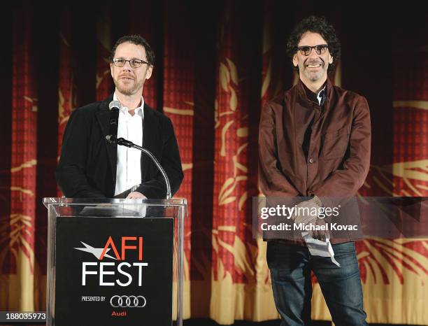 Writer/director Ethan Coen and writer/director Joel Coen introduce the AFI FEST 2013 presented by Audi closing night gala screening of 'Inside Llewyn...