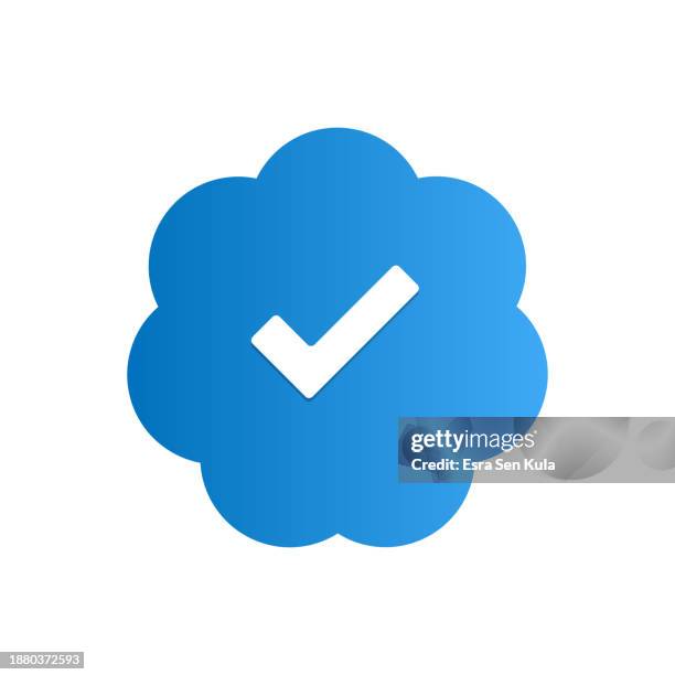 vector social media blue verification checkmark. gold profile label. - verification stock illustrations