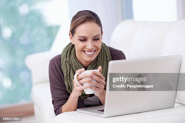 online coffee break - person in front of computer stock pictures, royalty-free photos & images