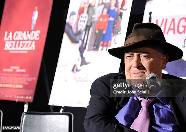 Director Bernardo Bertolucci attend Cinema Italian Style 2013 "The Great Beauty" opening night premiere at the Egyptian Theatre on November 14, 2013...