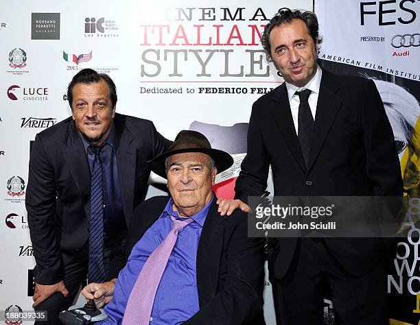 Directors Gabriele Muccino, Bernardo Bertolucci and Paolo Sorrentino attend Cinema Italian Style 2013 "The Great Beauty" opening night premiere at...
