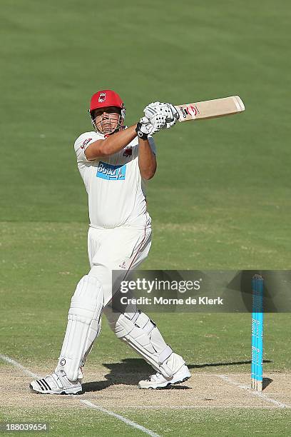 Trent Lawford of the Redbacks bats during day three of the Sheffield Shield match between the Redbacks and the Warriors at Adelaide Oval on November...