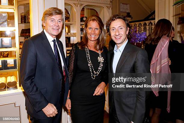 Ambassador of Belgium Patrick Vercauteren Drubbel with his wife and Stephane Bern attend the 50th Anniversary party of Stephane Bern, called "Half a...