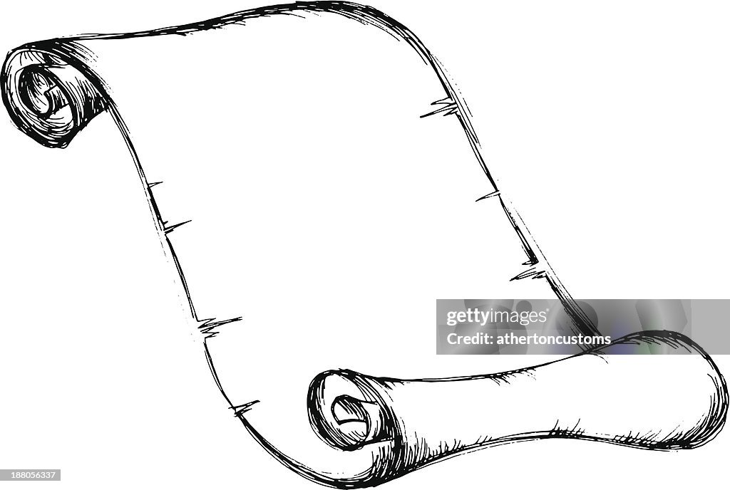 Ink drawn parchment scroll