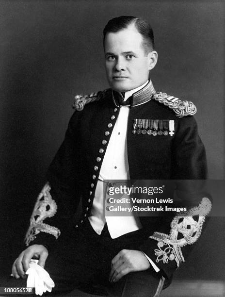 digitally restored military photo of marine corps legend, lewis chesty puller, as a young captain. - us marines stock pictures, royalty-free photos & images