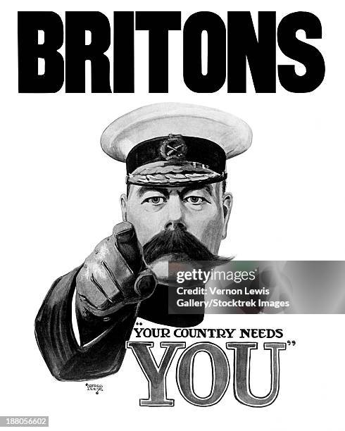 ilustraciones, imágenes clip art, dibujos animados e iconos de stock de english world war i propaganda poster featuring lord kitchener pointing at the viewer. it declares, britons your country needs you. - oficial rango militar