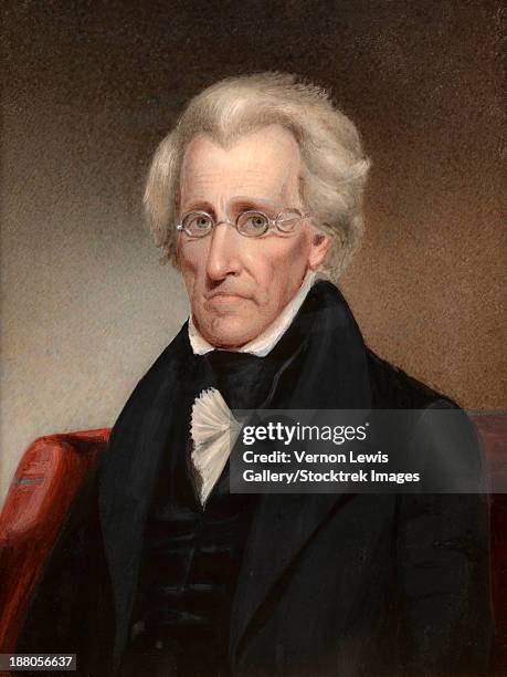 vintage american history painting of president andrew jackson. - president andrew jackson stock illustrations