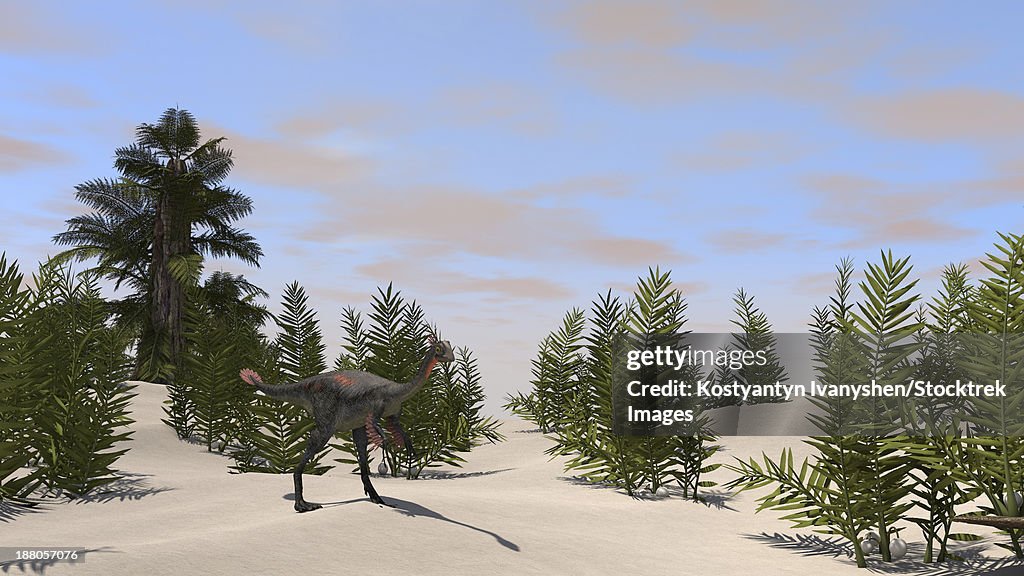 Gigantoraptor in prehistoric environment.