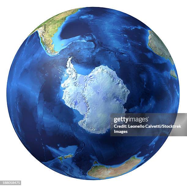 3d rendering of planet earth with clouds, centered on the south pole. - southern hemisphere stock illustrations