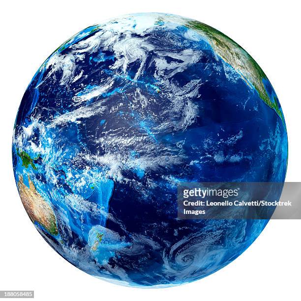 3d rendering of planet earth with clouds, centered on the pacific ocean. - eastern hemisphere stock illustrations
