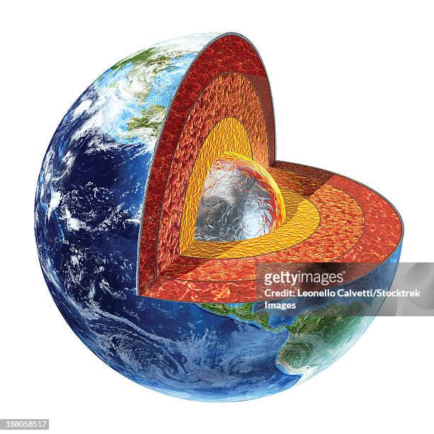 cross section of planet earth showing the inner core, made by solid iron and nickel, with a temperature of 4500ãæã¢â¬å¡ãâãâ¡ celsius.  - cutaway drawing stock-grafiken, -clipart, -cartoons und -symbole