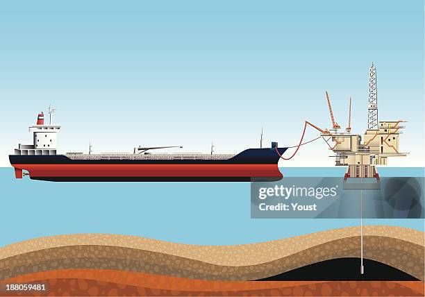 stockillustraties, clipart, cartoons en iconen met loading an oil tanker. - oil tanker