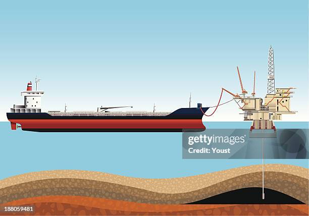 loading an oil tanker. - oil tanker stock illustrations