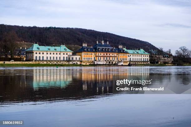 Flood, high water of the river Elbe of Dresden in the district Pillnitz at with the level of 5,87 m.