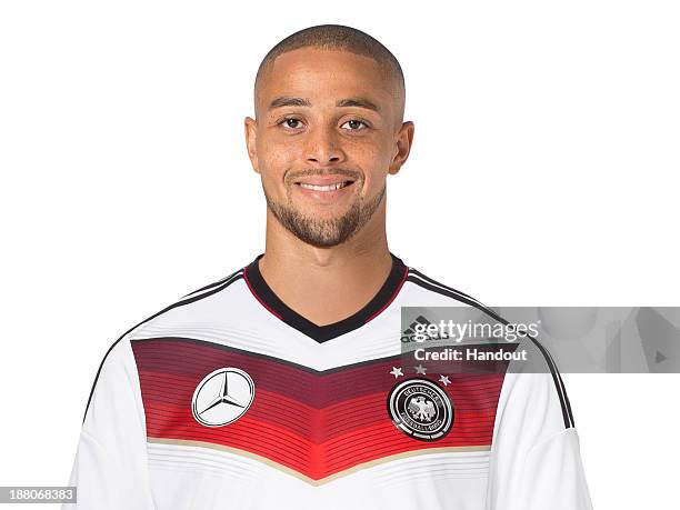 In this handout image provided by the DFB, Sidney Sam poses during the German National Team presentation on November 15, 2013 in Germany.