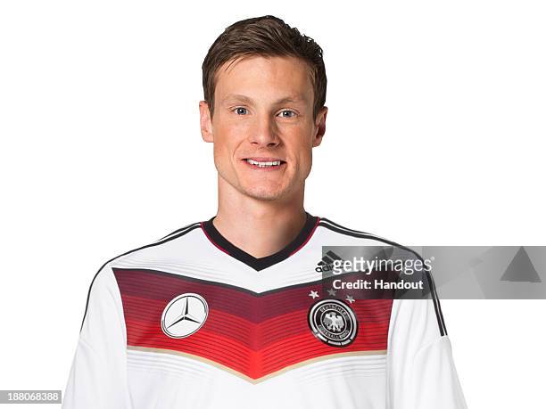 In this handout image provided by the DFB, Marcell Jansen poses during the German National Team presentation on November 15, 2013 in Germany.