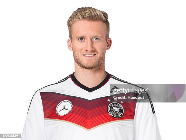 In this handout image provided by the DFB, Andre Schuerrle poses during the German National Team presentation on November 15, 2013 in Germany.