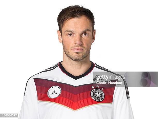 In this handout image provided by the DFB, Heiko Westermann poses during the German National Team presentation on November 15, 2013 in Germany.