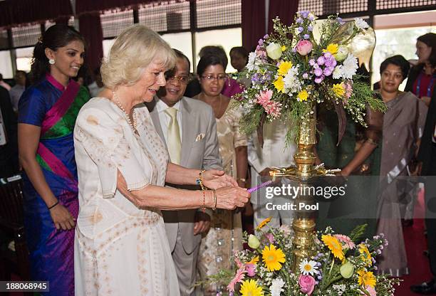 Camilla, Duchess of Cornwall visits the Colombo Public Library on November 15, 2013 in Colombo, Sri Lanka. This visit by The Duchess of Cornwall will...