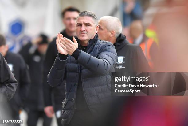 Preston North End's Manager Ryan Lowe during the Sky Bet Championship match between Preston North End and Leeds United at Deepdale on December 26,...